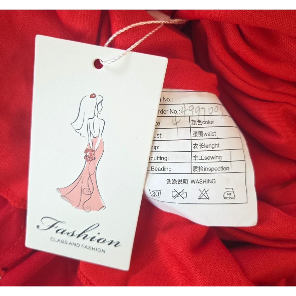 Red Satin Mini Dress 4 Ruffled Lo Back Tie Lined Padded Homecoming Party NWT - Picture 3 of 9